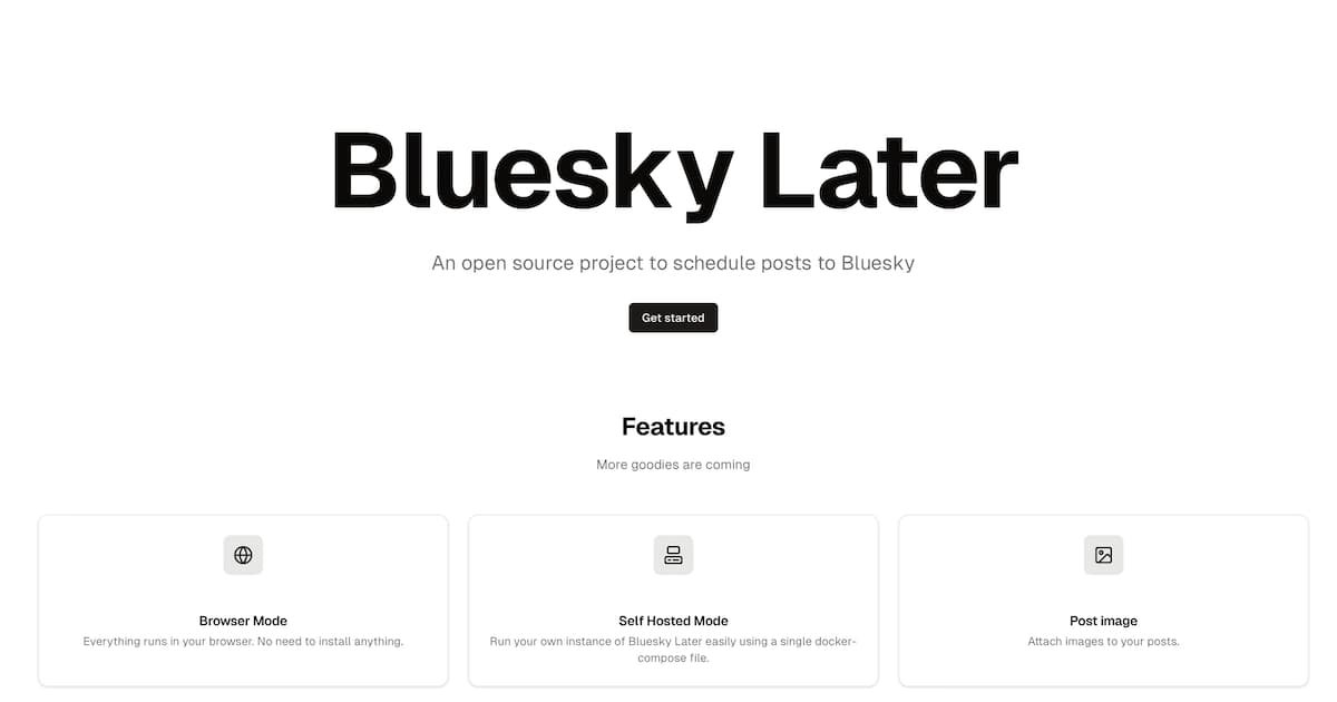 Screenshot of Bluesky Later website