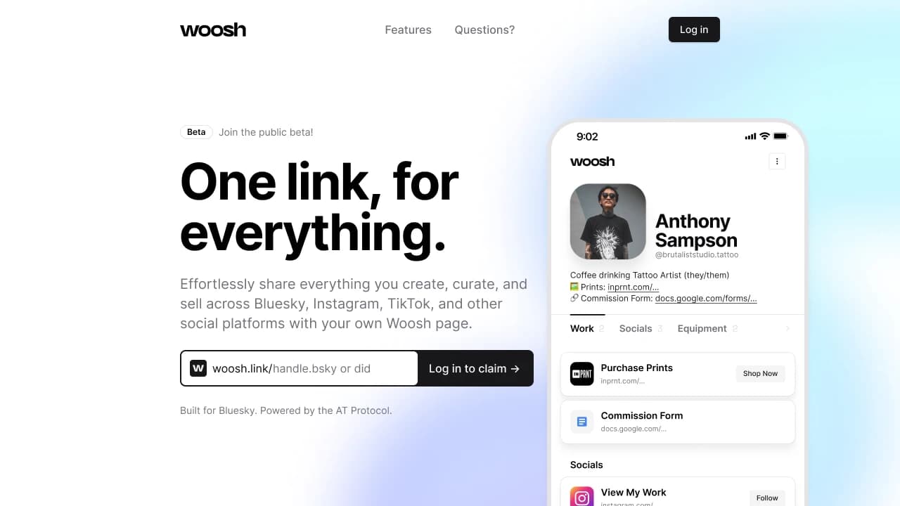 Screenshot of Woosh.link website